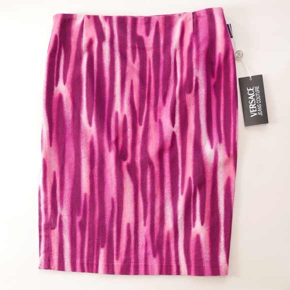 Versace  Body Con Skirt in Pink Stretch Print - Picture 1 of 3